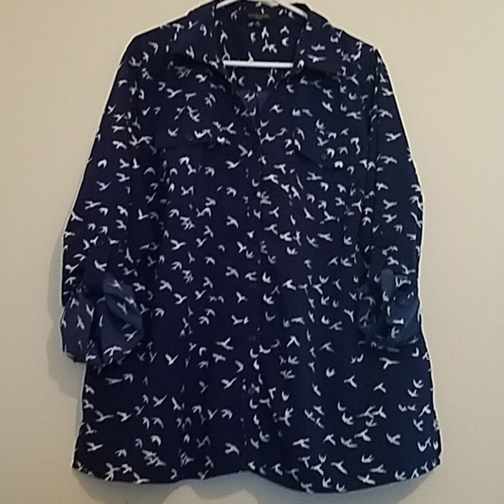 Button Up Bird Blouse - 3X